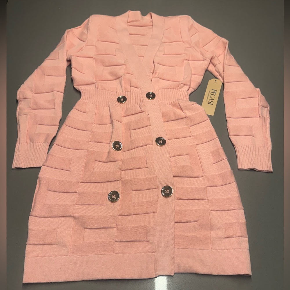 Pink Button-Up Knit long cardigan
